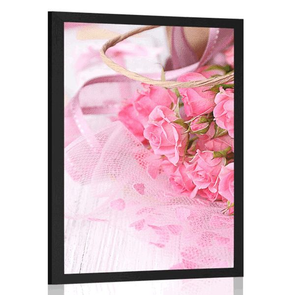 Plagát romantická ružová kytica ruží - 60x90 white