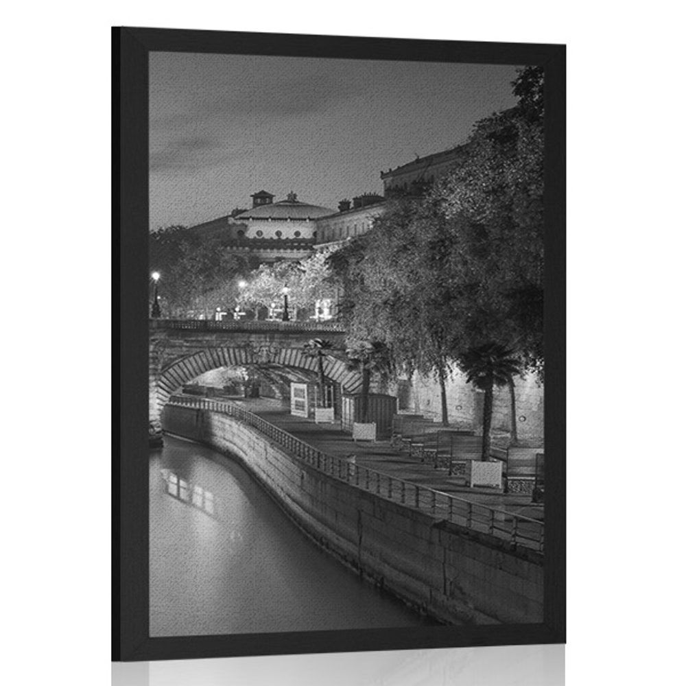 Plagát nábrežie Paríža v čiernobielom prevedení - 40x60 black