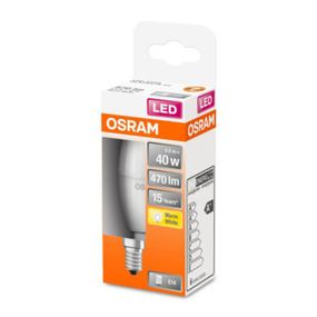 OSRAM Classic B LED žiarovka E14 4, 9W 2.700K matná, E14, 4.9W, Energialuokka: F, P: 10 cm