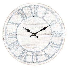Biele drevené nástenné hodiny s patinou - Ø 40 * 4 cm