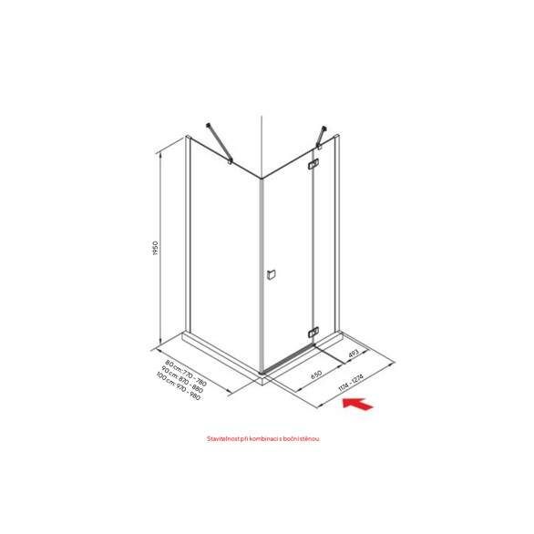 JIKA Cubito Pure - sprchové dvere jednokrídlové bezrámové s pevným segmentom 1200 / 1950mm, pravé, transparentné sklo s Jika perla Glass H2544270026681