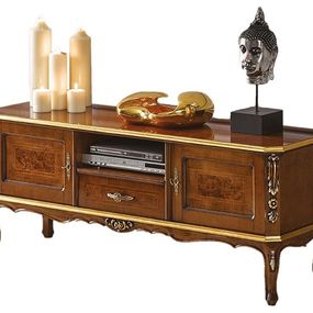 Estila Luxusný klasický TV stolík Clasica z dreveného masívu s vyrezávanou barokovou výzdobou a úložným priestorom na nožičkách 150cm