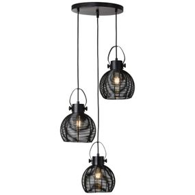 Brilliant Závesná lampa Sambo, okrúhla základňa, 3-pl čierna, Obývacia izba / jedáleň, kov, E27, 60W