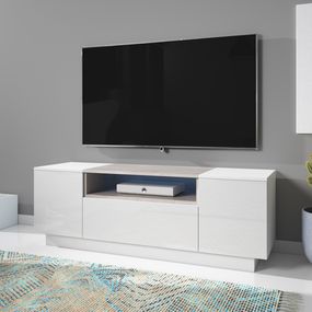TV stolík/skrinka Box (beton + biely lesk)