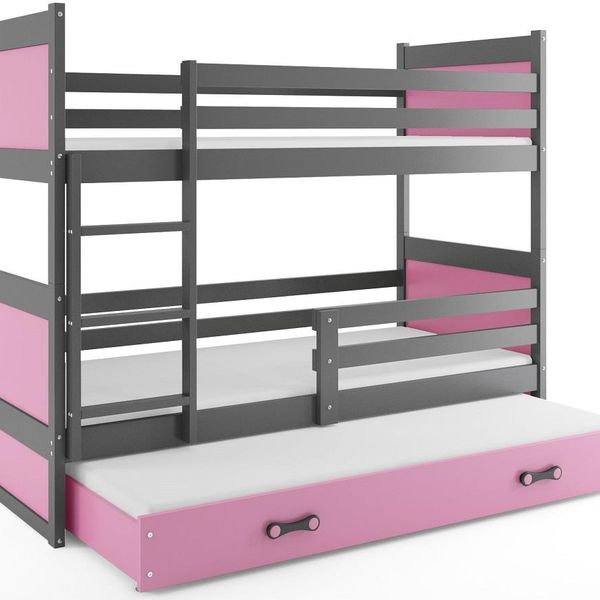 Poschodová posteľ s prístelkou RICO 3 - 160x80cm - Grafitový - Ružový