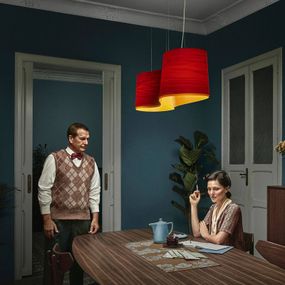 LZF LamPS New Wave závesná lampa, červená/žltá, Obývacia izba / jedáleň, drevená dyha, E27, 17W, P: 102 cm, L: 27.6 cm, K: 27.5cm