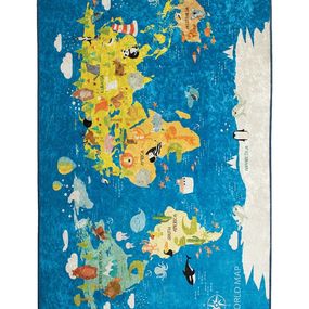 Dětský koberec World Map 200x290 cm modrý