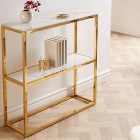 LuxD Dizajnová konzola Latrisha 80 cm bielo-zlatá - vzor mramor