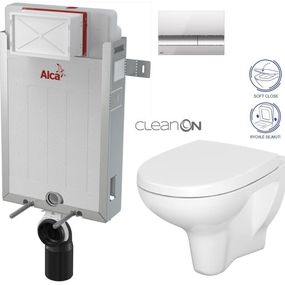 ALCADRAIN Renovmodul - predstenový inštalačný systém s chrómovým tlačidlom M1721 + WC CERSANIT ARTECO CLEANON + SEDADLO AM115/1000 M1721 AT1