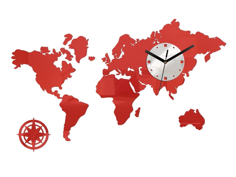 3D nalepovacie hodiny Mapa sveta červené
