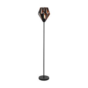 EGLO Stojaca lampa Carlton z ocele, čierna/medená, Obývacia izba / jedáleň, oceľ, E27, 60W, K: 152.5cm