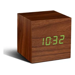 Tmavohnedý budík so zeleným LED displejom Gingko Cube Click Clock