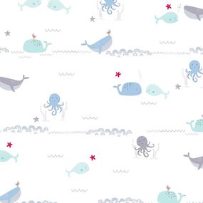 38130-1 A.S. Création detská vliesová tapeta na stenu Little Love 2026 s morskými zvieratkami, veľkosť 10,05 m x 53 cm