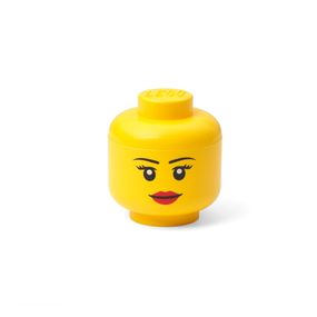 Žltá úložná škatuľa v tvare hlavy LEGO® girl, 10,5 x 10,6 x 12 cm