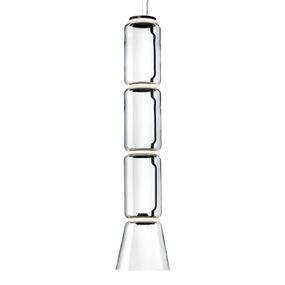 FLOS Noctambule závesná lampa 3 Low Cylinders&Cone, Obývacia izba / jedáleň, sklo, hliník, 54W, K: 172cm