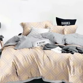 DomTextilu Béžové posteľné obliečky s geometrickým motívom 4 časti: 1ks 160 cmx200 + 2ks 70 cmx80 + plachta Béžová 38202-179700