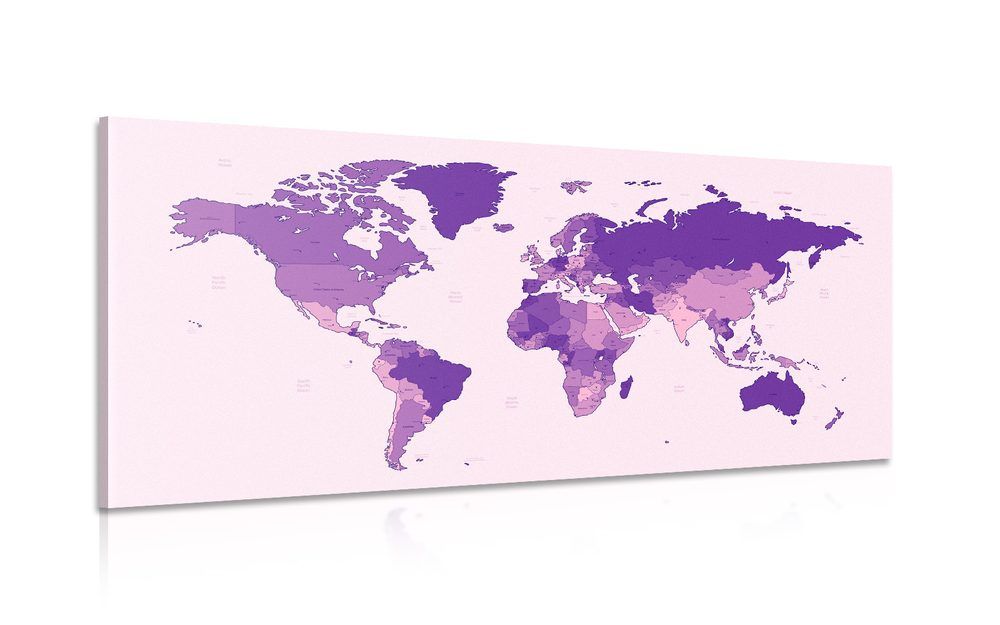 Obraz detailná mapa sveta vo fialovej farbe