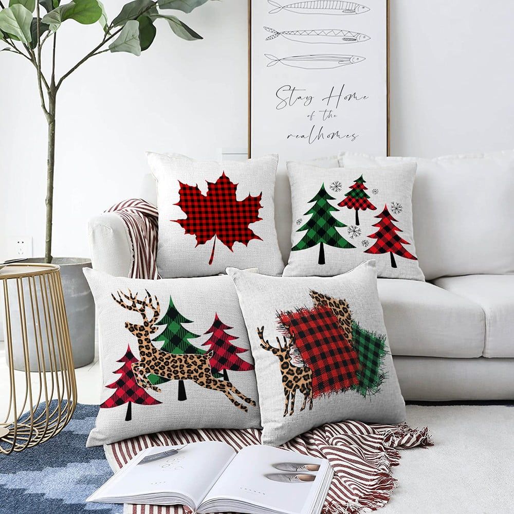 Súprava 4 žinylkových obliečok na vankúš Minimalist Cushion Covers Leaf, 55 x 55 cm