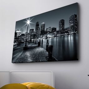 Obraz s LED osvetlením NOČNÉ MESTO S RIEKOU 45 x 70 cm