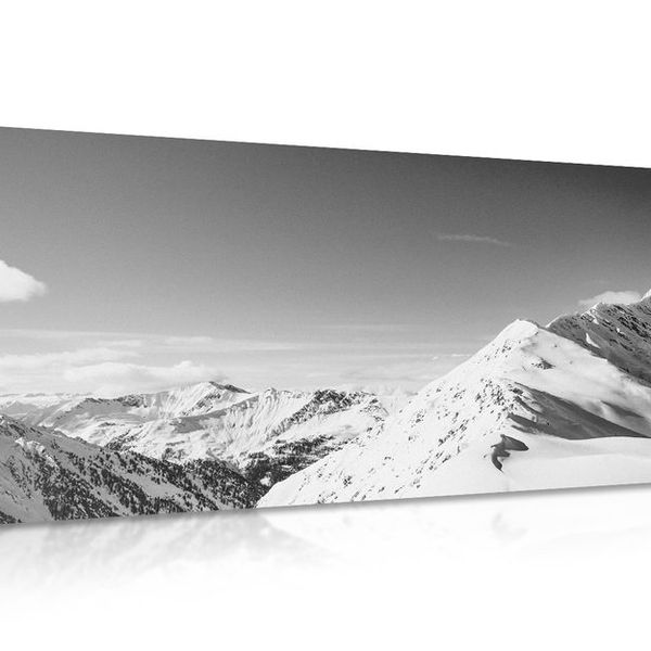 Obraz zasnežené pohorie v čiernobielom prevedení - 120x60