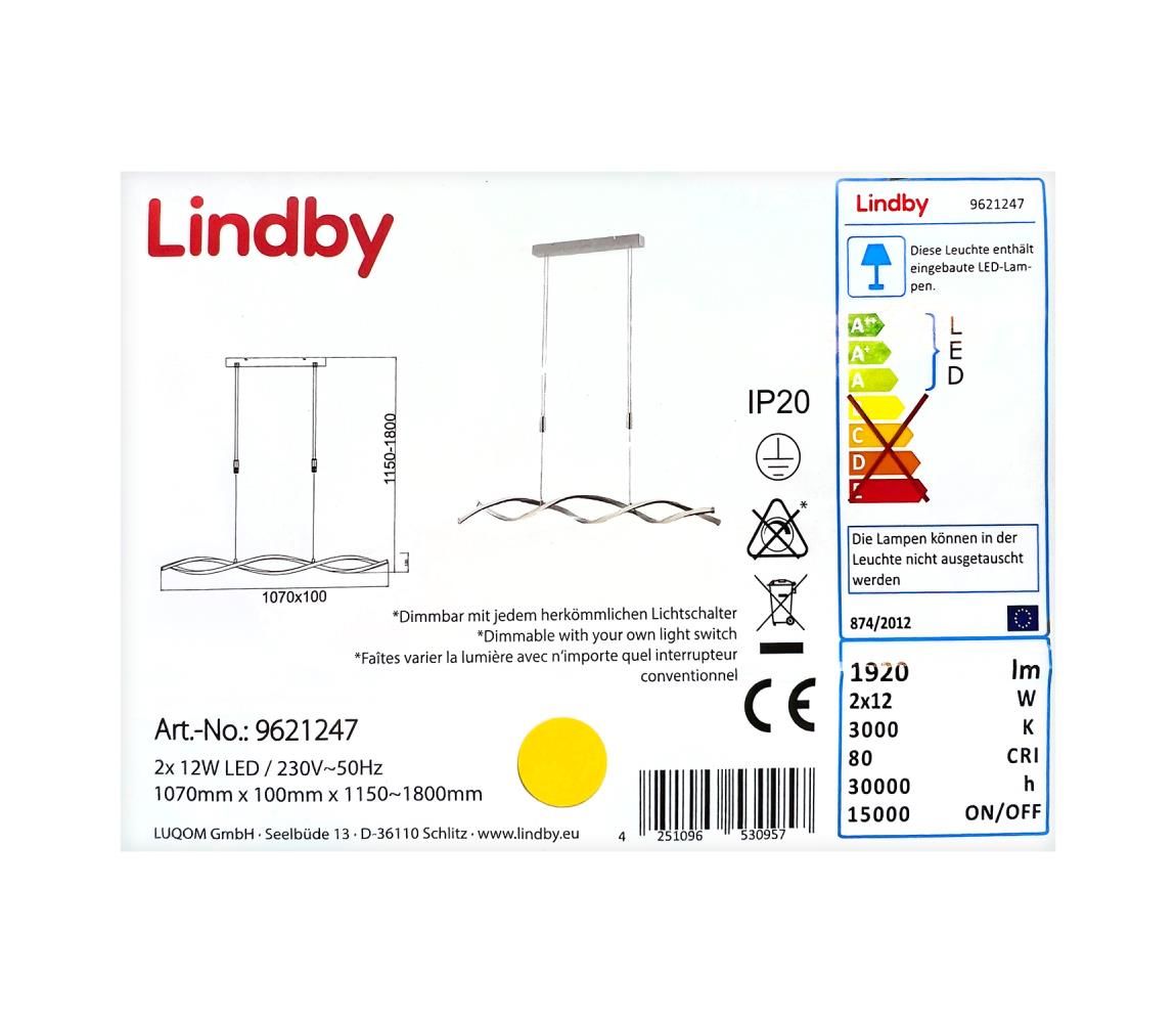 Lindby - LED Stmievateľný luster na lanku AURON 2xLED/12W/230V