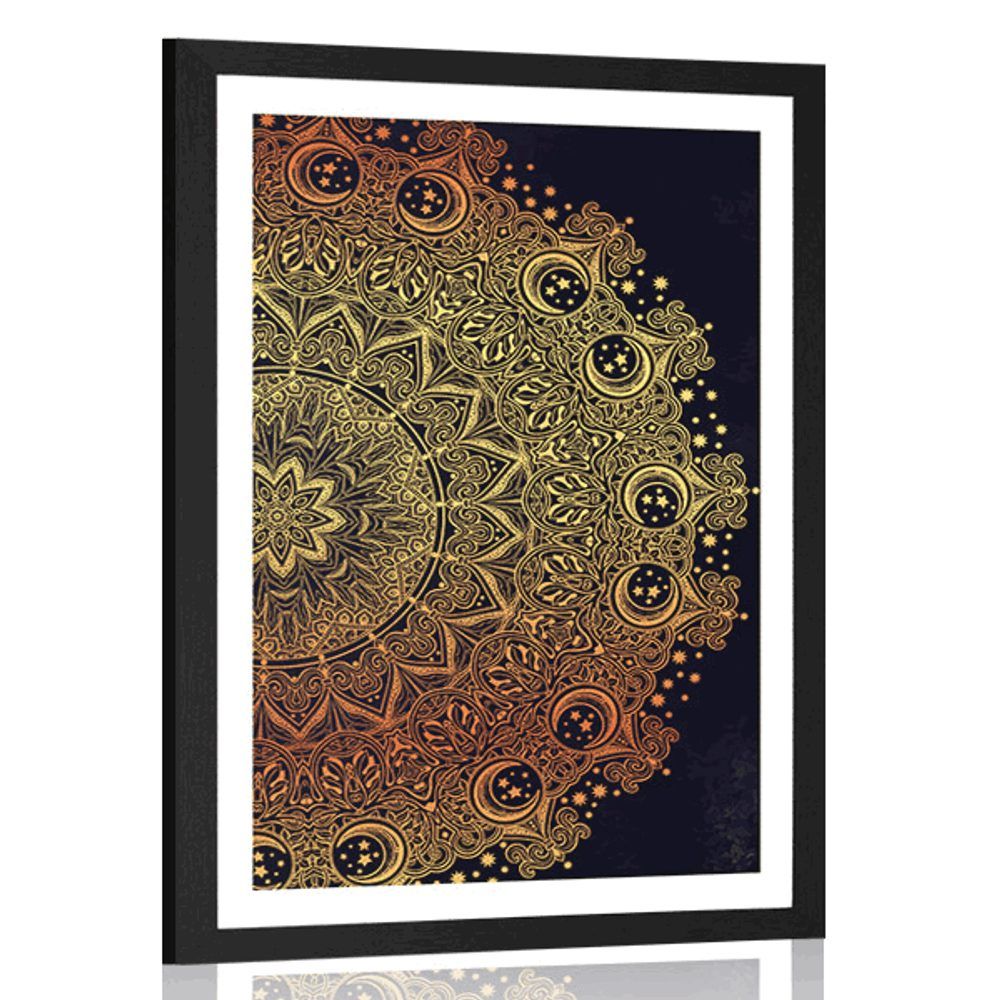 Plagát s paspartou zlatá orientálna Mandala - 40x60 white