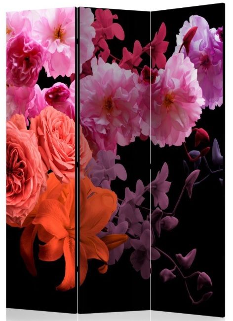 Murando DeLuxe Paraván fialovoružová kvety na čierne 3 dielny