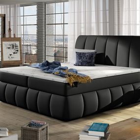 Čalúnená manželská posteľ s úložným priestorom Vareso 180 - čierna (Soft 11)