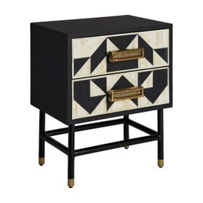 Estila Art deco luxusný nočný stolík Lauderdale z kovu v čierno-bielom prevedení s geometrickým vzorom z kosti 61cm