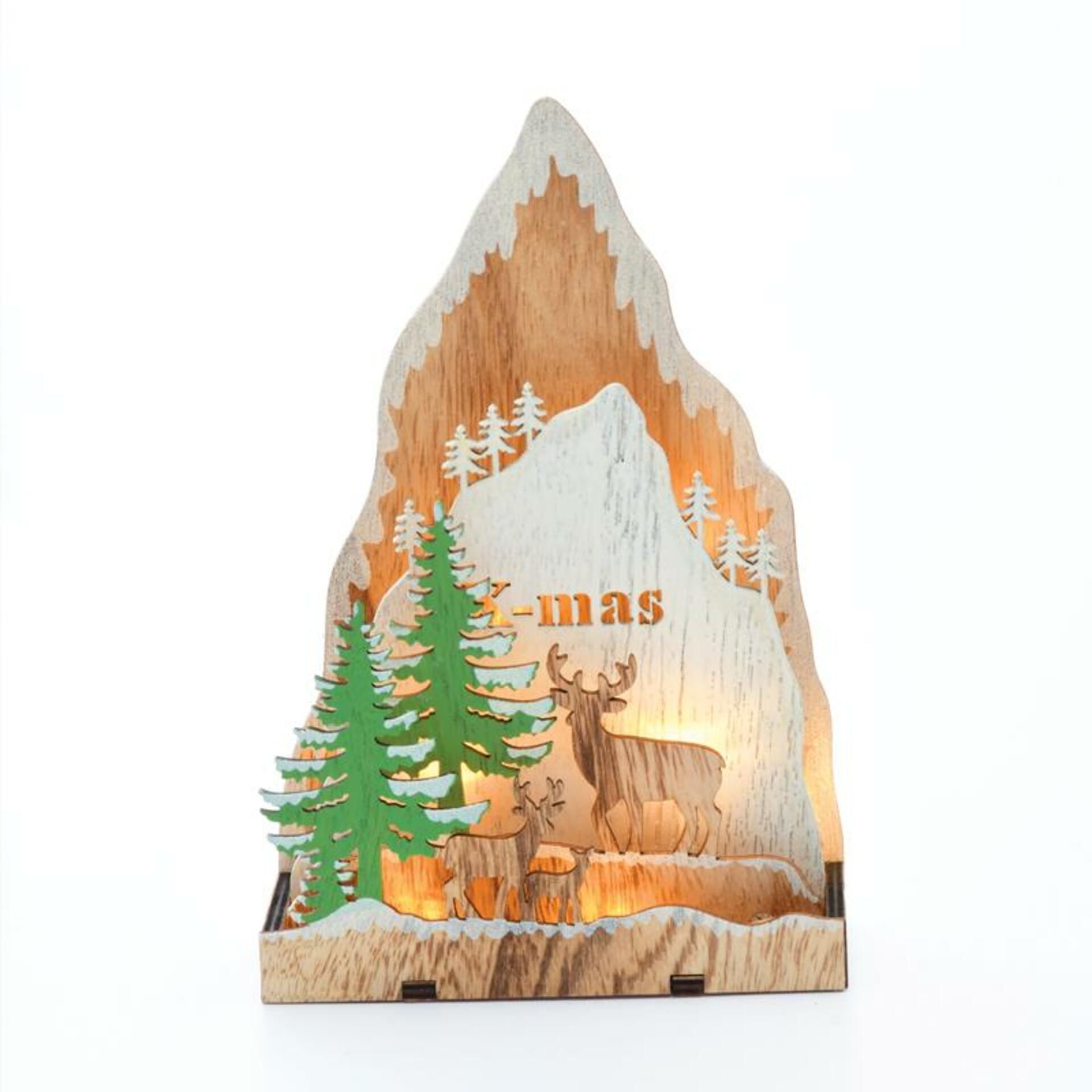 ACA Lighting dřevěná dekorace les a hory 8 LED WW na baterie (2AA) IP20 14.3X5.5X21.5cm X0581104