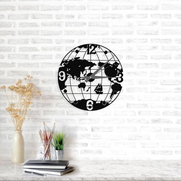 Čierne nástenné hodiny Globe Clock, ⌀ 50 cm