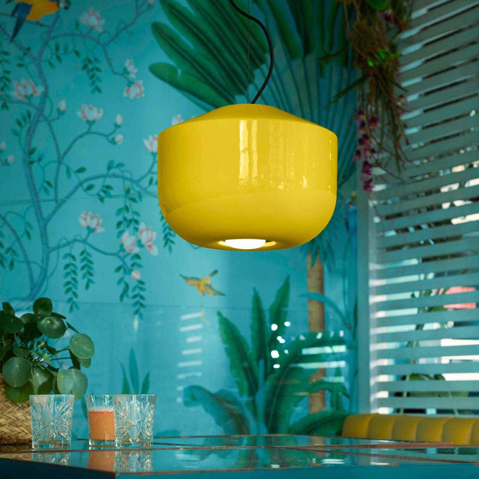 Ferroluce Závesná lampa Bellota z keramiky, Ø 35 cm, žltá, Obývacia izba / jedáleň, keramika, E27, 53W, K: 28cm