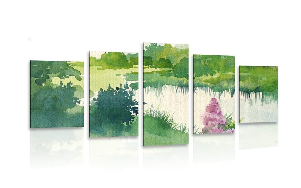 5-dielny obraz akvarelová zelená oáza