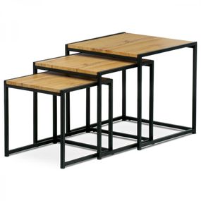 Autronic -  Set 3 ks stolíkov AF-3003 OAK, MDF, dekor divoký dub, kov, čierny lak