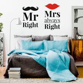 Nálepka na stenu Home - nápis - Mr Right & Mrs always Right N047