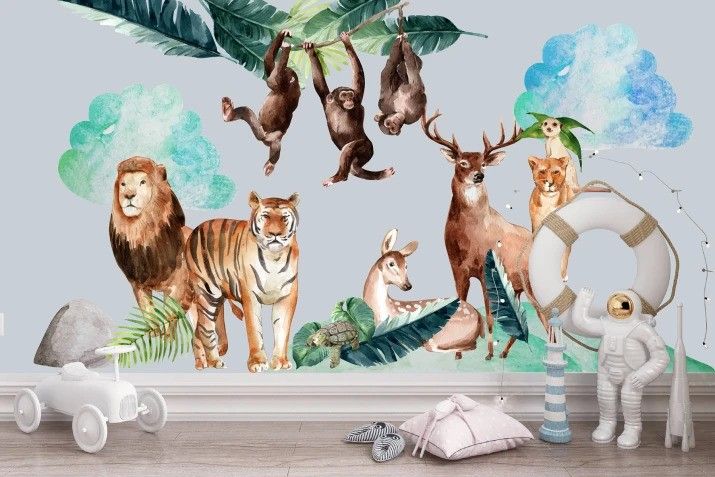 DomTextilu Nálepka na stenu zvieratká zo zoologickej záhrady 100 x 200 cm