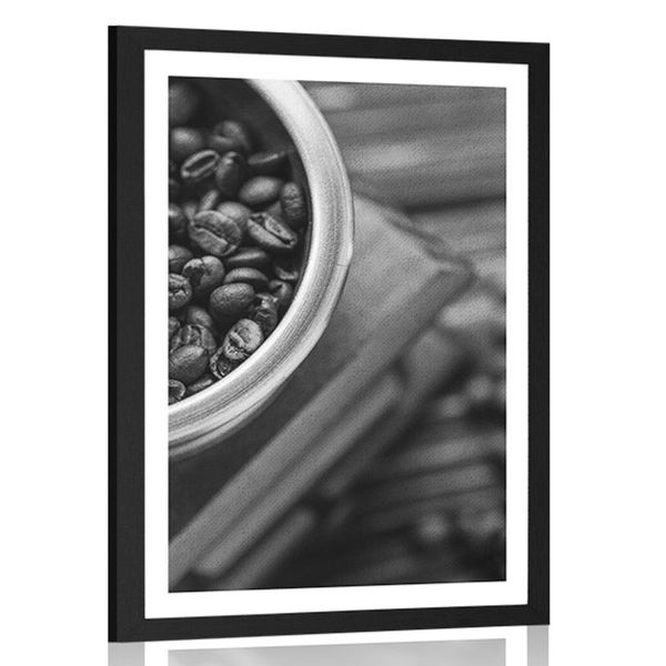 Plagát s paspartou vintage mlynček na kávu v čiernobielom prevedení - 60x90 white
