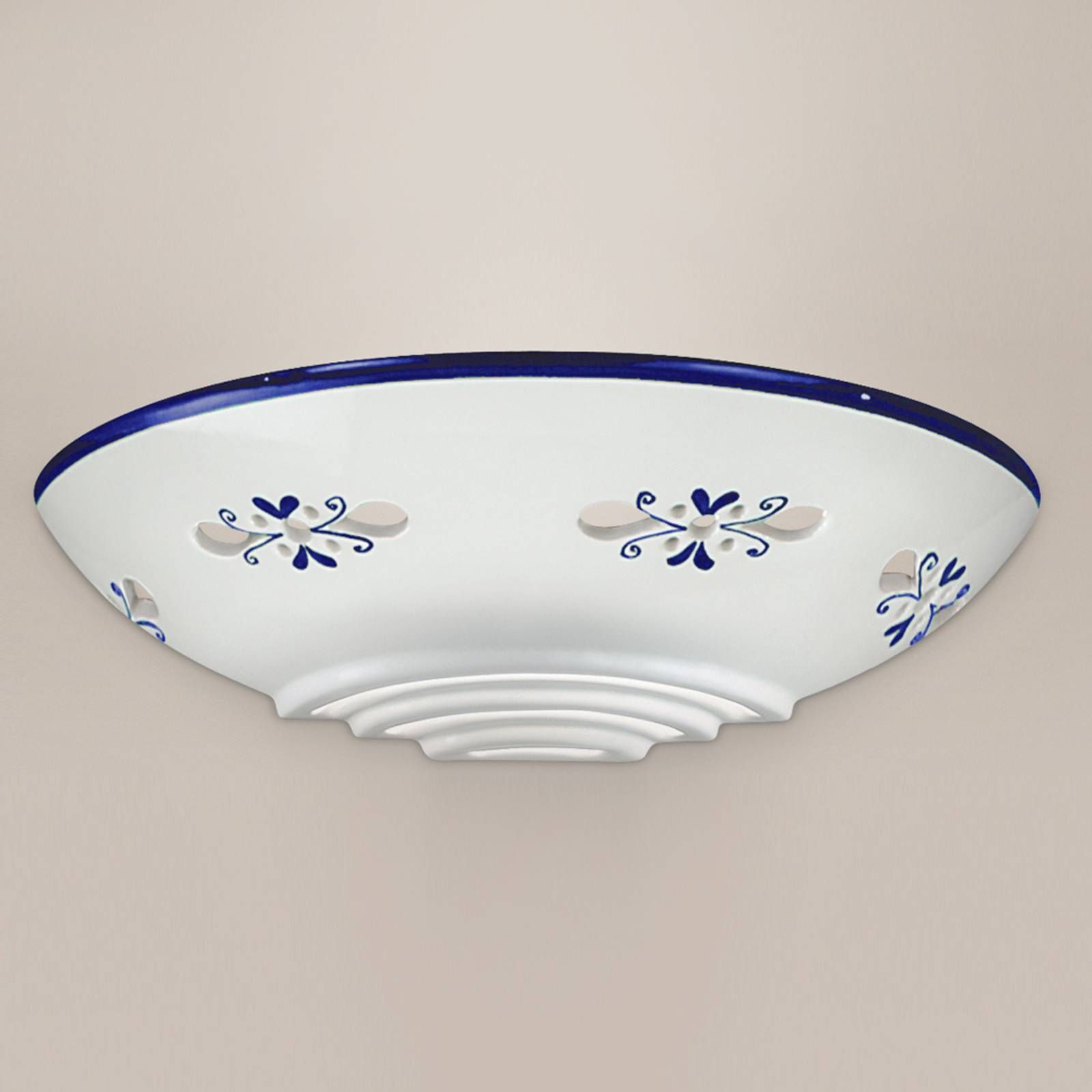 Cremasco Nástenné svetlo Bassano keramika prisadené modré, Obývacia izba / jedáleň, keramika, E27, 75W, L: 33 cm, K: 8.5cm