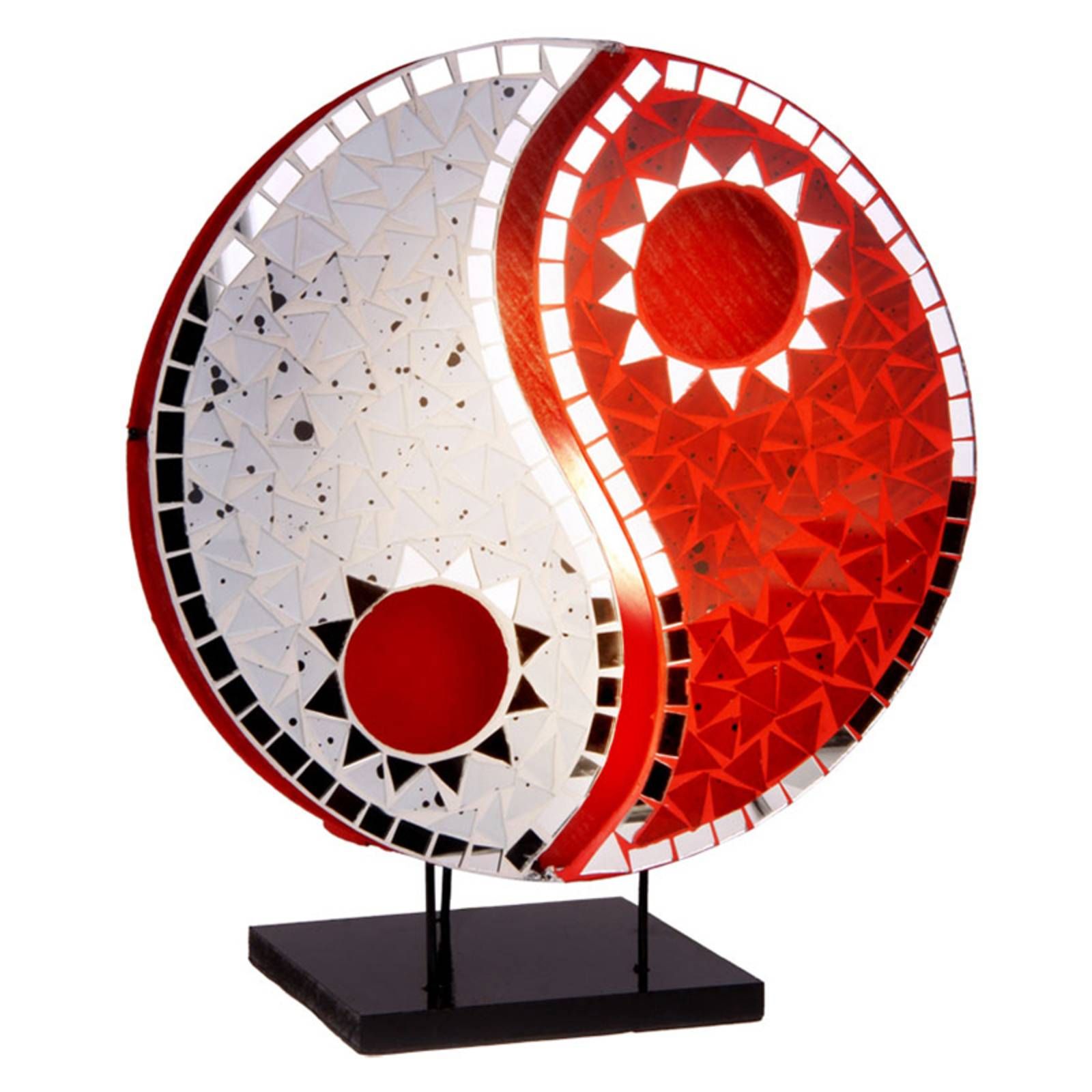 Woru Stolná lampa Ying Yang mozaika červená, Obývacia izba / jedáleň, sklo, kov, E14, 40W, L: 30 cm, K: 36cm