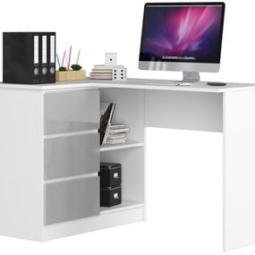 Rohový písací stôl B16 124 cm biely/sivý ľavý