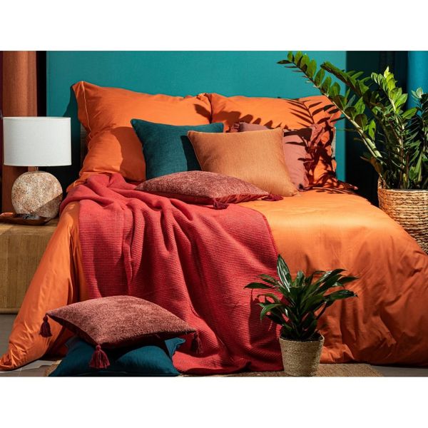 Bavlnená posteľná súprava v oranžovej farbe MAROCCO s ozdobným okrajom a lemom na vankúšoch
