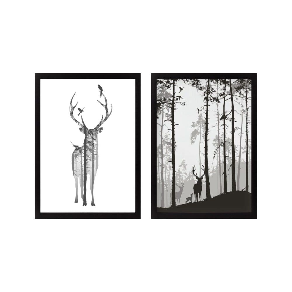 Súprava plagátov v ráme 2 ks 34x44 cm Deer – Wallity