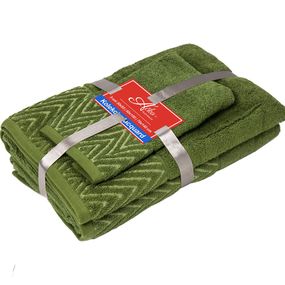 3 SET Wave Moss Green | Uteráčik 50x30, uterák 50x70, osuška 70x140