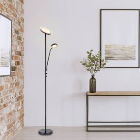 Globo Stojaca LED lampa Ernst s ohybným ramenom, čierna, Obývacia izba / jedáleň, železo, sklo, K: 180cm