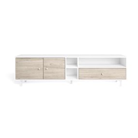 Biely/prírodný TV stolík v dekore duba 180x47 cm Roald – Marckeric