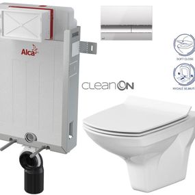 ALCADRAIN Renovmodul - predstenový inštalačný systém s chrómovým tlačidlom M1721 + WC CERSANIT CLEANON CARINA + SEDADLO AM115/1000 M1721 CA3