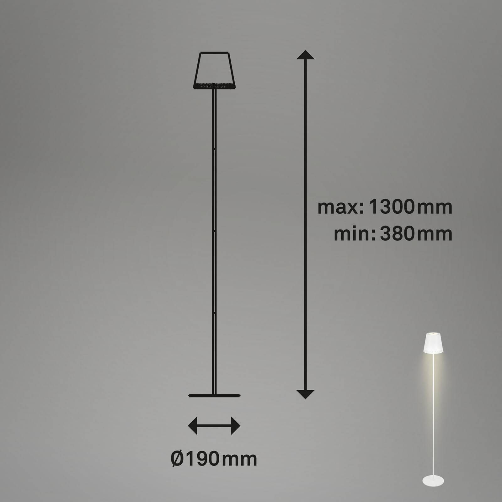 Briloner Stojacia LED lampa na batérie Kiki, 2 700 K, biela, kov, 3.5W, K: 130cm