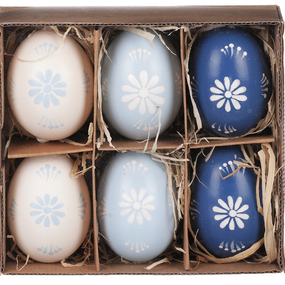 Veľkonočná dekorácia Maľované vajíčka, 6 ks, modrá/biela