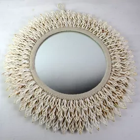 Zrkadlo okrúhle TIMOR biele, pravé mušle,ručná práca, 46 cm