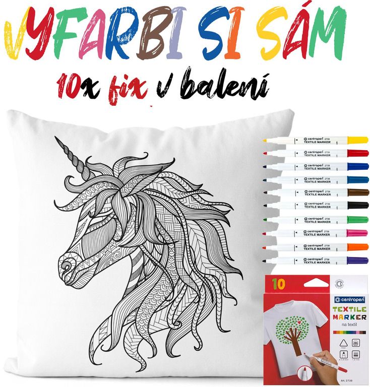 Vankúšik na vyfarbenie Unicorn (Velikost polštáře: 55 x 55 cm)